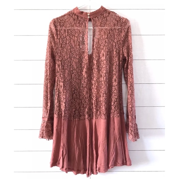 Free People Dusty Mauve Tell Tale Lace Mini Dress - Picture 7 of 8